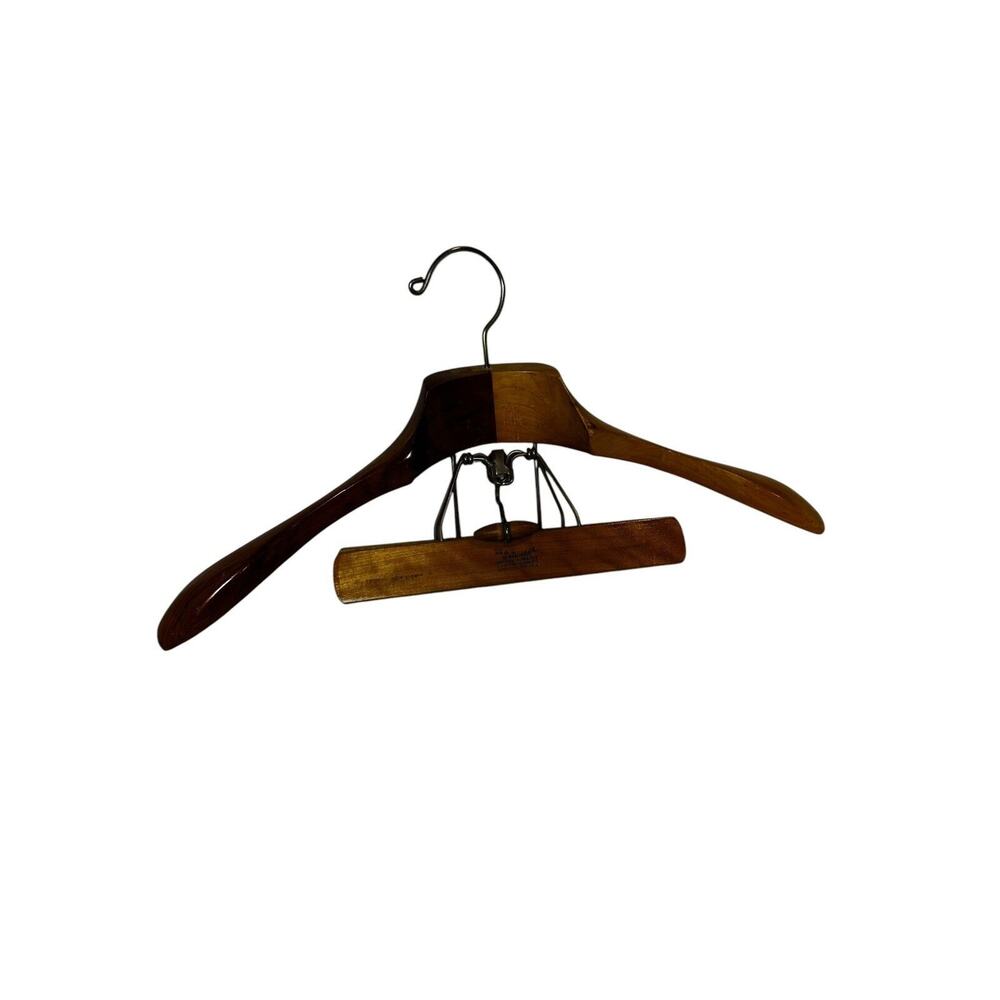 Vintage THE SETWELL Wood Suit Coat Clothes Hanger w/ Pant Clamp USA Wooden